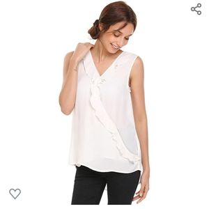 WHITE CHIFFON RUFFLED SLEEVELESS BLOUSE,  SMALL